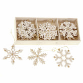 Cream & gold wooden snowflake hanging decoration pack of 12